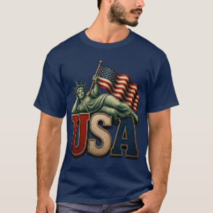Patriotic USA Statue of Liberty American Flag T-Shirt
