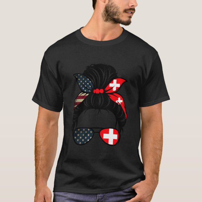 Patriotic Usa Swiss Mom American Switzerland Flag T-Shirt (Front)