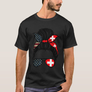 Patriotic Usa Swiss Mum American Switzerland Flag T-Shirt