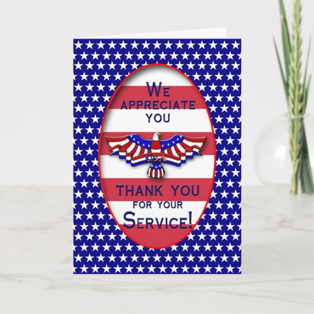 PATRIOTIC - USA - THANK YOU FOR YOUR SERVICE CARD (Front)