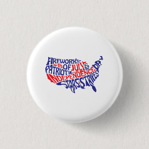Patriotic USA Typography Map 3 Cm Round Badge