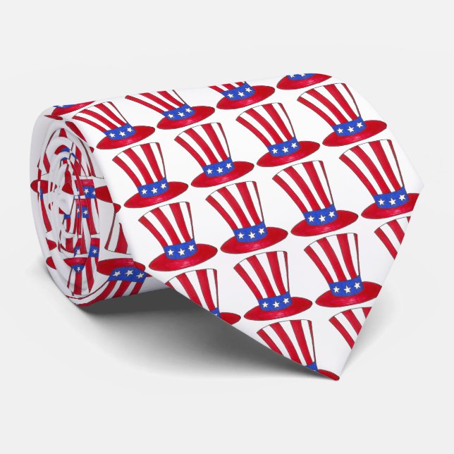 Patriotic USA Uncle Sam Hat July Fourth 4th Tophat Tie (Rolled)