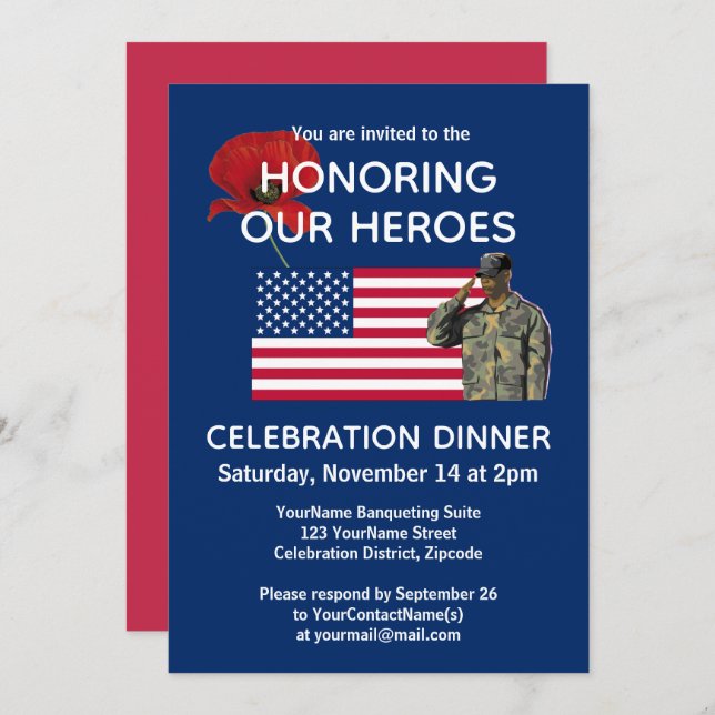 Patriotic USA Veterans Dinner Invitation (Front/Back)