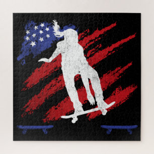 Patriotic USA Women's Skateboarding Jigsaw Puzzle