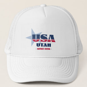 Patriotic Utah Typography Trucker Hat