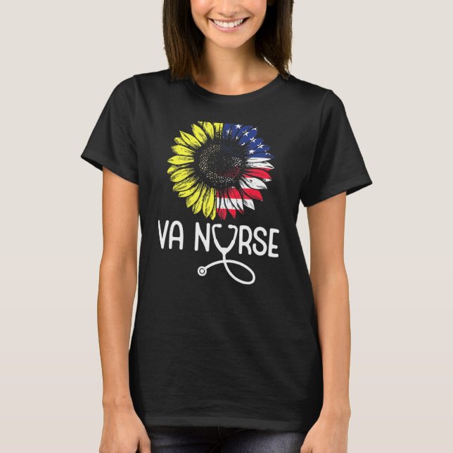 Patriotic Va Nurse Veterans Affairs American Flag  T-Shirt (Front)