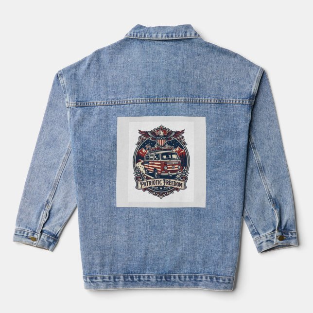 Patriotic Van Life Vector Graphic Tee_1 Denim Jacket (Back)