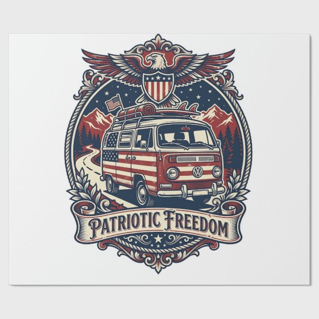 Patriotic Van Life Vector Graphic Tee_1 Wrapping Paper (Flat)