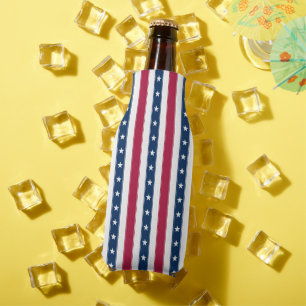 Patriotic Vertical Stripes with Stars Bottle Cooler