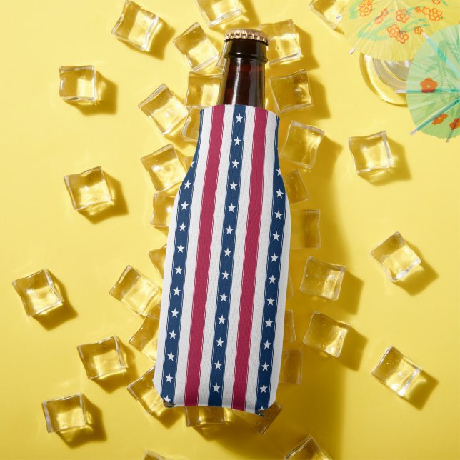 Patriotic Vertical Stripes with Stars Bottle Cooler (In Situ Summer)