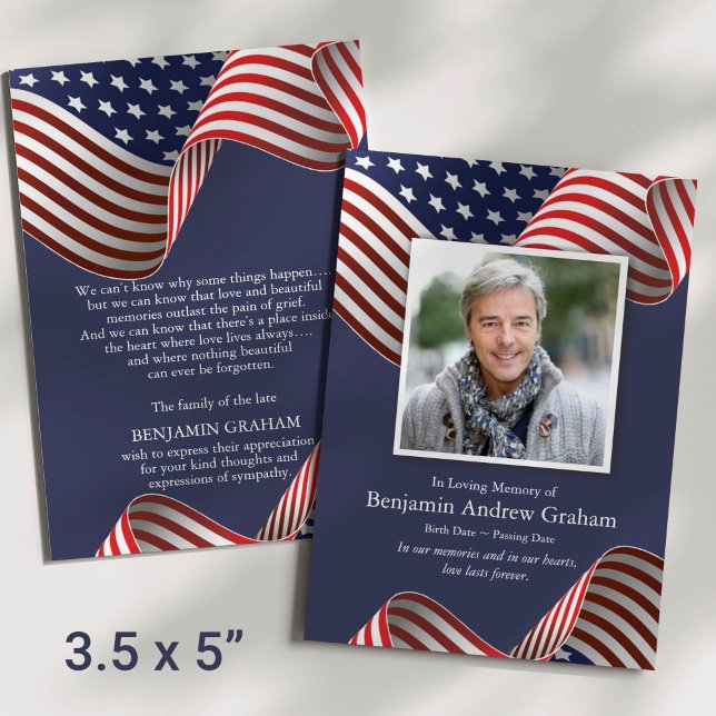 Patriotic Veteran Photo Funeral Thank You Card (Bereavement Patriotic Memorial Photo Funeral Thank You Card)