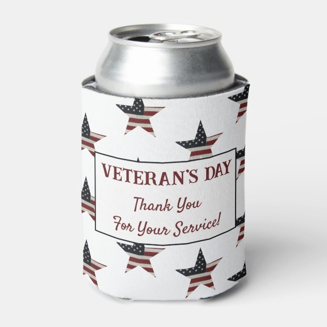 Patriotic Veteran's Day American Flag Star Can Cooler (Can Front)