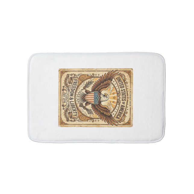 Patriotic Vintage Bald Eagle Distressed Bath Mat (Front)