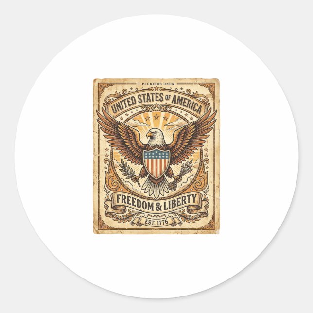 Patriotic Vintage Bald Eagle Distressed Classic Round Sticker (Front)