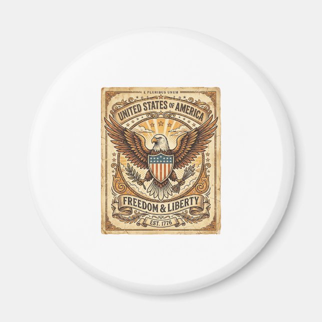 Patriotic Vintage Bald Eagle Distressed Magnet (Front)