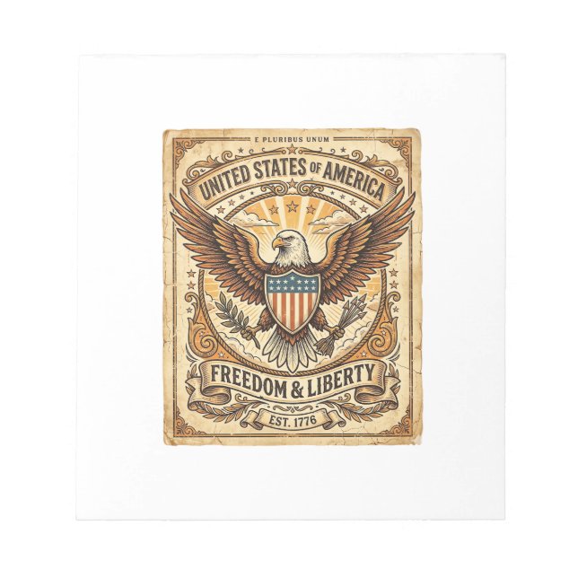 Patriotic Vintage Bald Eagle Distressed Notepad (Front)