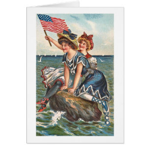 Patriotic Vintage Beach Scene