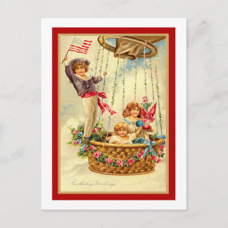 Patriotic Vintage Birthday Greetings Postcard
