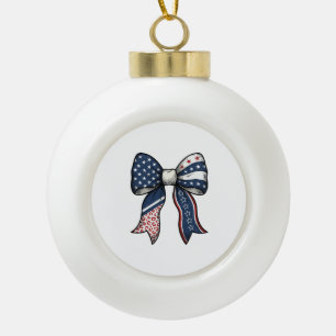 Patriotic Vintage Engraved Bow Vector Design_1 Ceramic Ball Christmas Ornament
