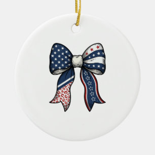 Patriotic Vintage Engraved Bow Vector Design_1 Ceramic Tree Decoration