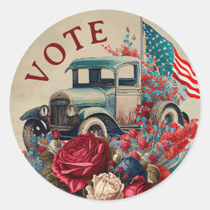 Patriotic Vintage Truck Classic Round Sticker