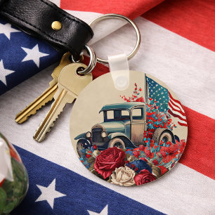 Patriotic Vintage Truck Key Ring
