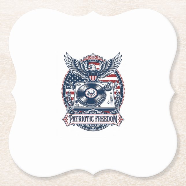 Patriotic Vinyl Collector Vector Graphic Tee Paper Coaster (Front)