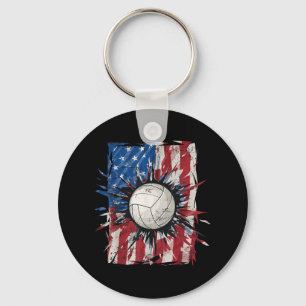 Patriotic Volleyball th of July Men USA American F Key Ring