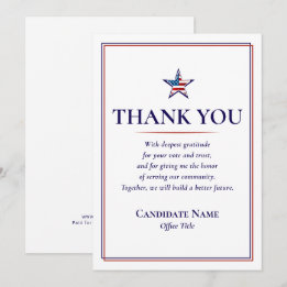 Patriotic Volunteer Donor Supporter Post-Election Thank You Card