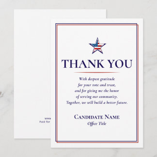 Patriotic Volunteer Donor Supporter Post-Election Thank You Card