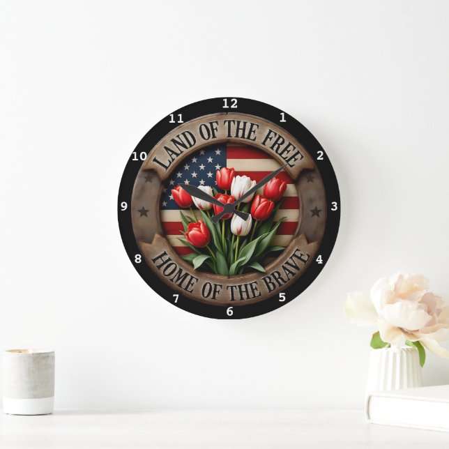 Patriotic Wall Clock with Tulip Flowers (Home)