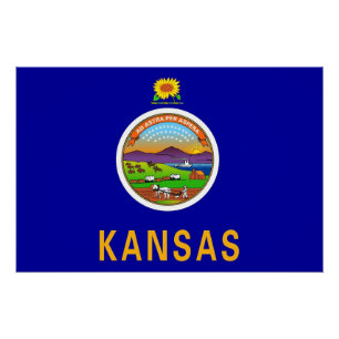 Patriotic wall poster with Flag of Kansas