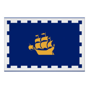 Patriotic wall poster with Flag of Quebec City