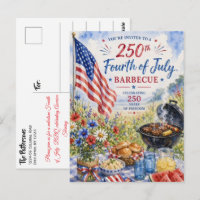 Patriotic Watercolor 250 Years Fourth of July BBQ