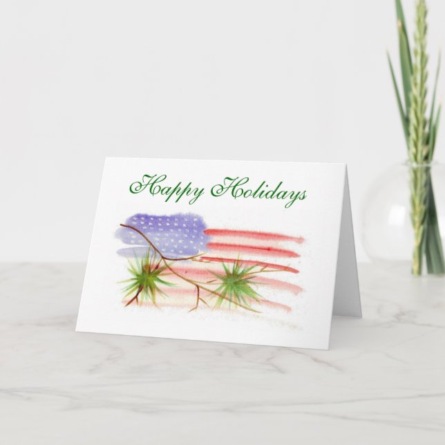 Patriotic Watercolor Christmas Card - Ver. 6 (Front)