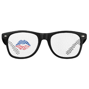 Patriotic Watercolor Stars and Stripes Lips Retro Sunglasses