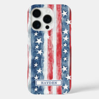Patriotic Watercolor Stars and Stripes Monogrammed
