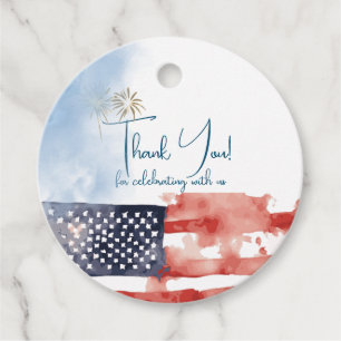 Patriotic Watercolor US Flag and Fireworks Favour Tags
