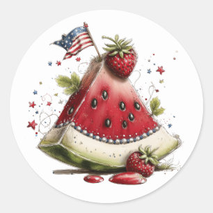Patriotic Watermelon Slice Art Classic Round Sticker