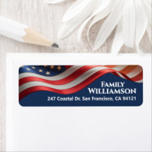 Patriotic Waving Flag Navy Family Address Design