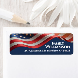 Patriotic Waving Flag Navy Family Address Design