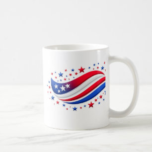 Patriotic Wavy American Flag with Stars Red Whit Coffee Mug