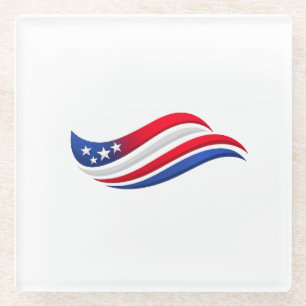 Patriotic Wavy Flag Plate   USA Stars Celebration  Glass Coaster