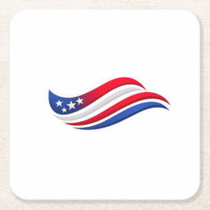 Patriotic Wavy Flag Plate   USA Stars Celebration  Square Paper Coaster