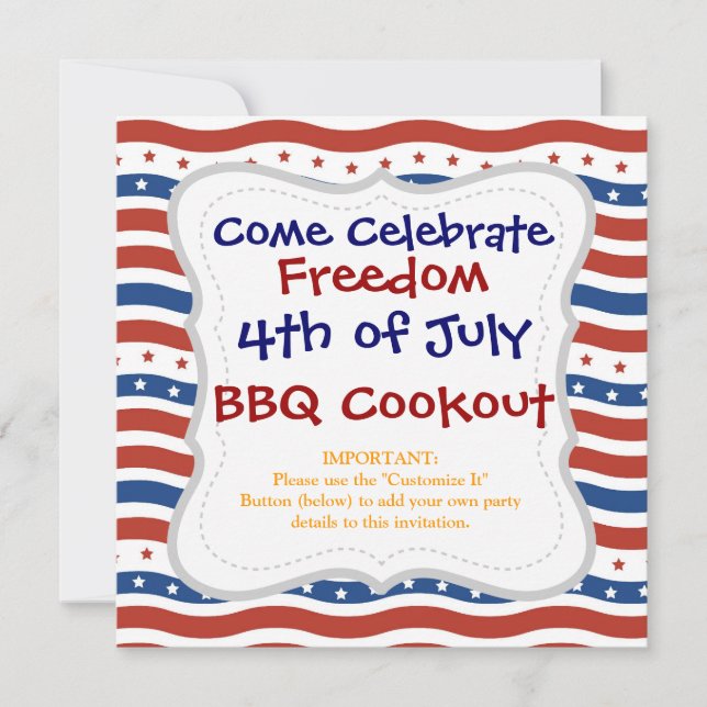Patriotic Wavy Stars and Stripes Freedom Flag Invitation (Front)