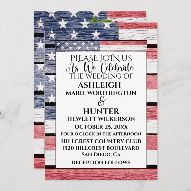 Patriotic Wedding Invitation Template (Front/Back)