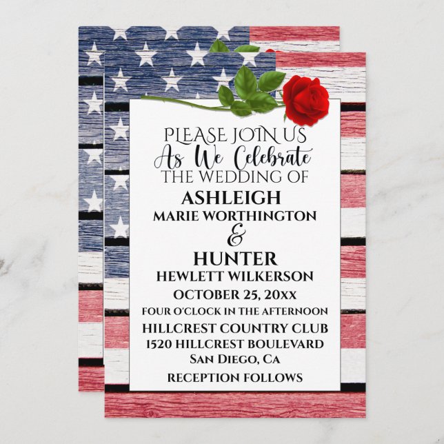 Patriotic Wedding Invitation Template (Front/Back)