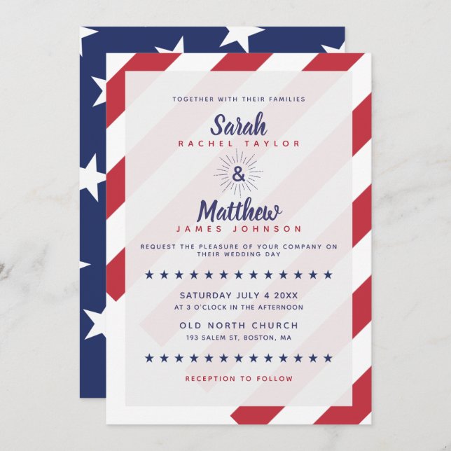 Patriotic Wedding Invitation - US Flag (Front/Back)
