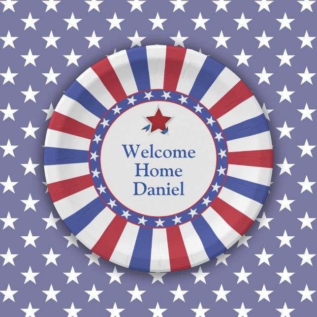 Patriotic Welcome Home Party Paper Plate (Plate available in 7-inch and 9-inch diameter sizes.)