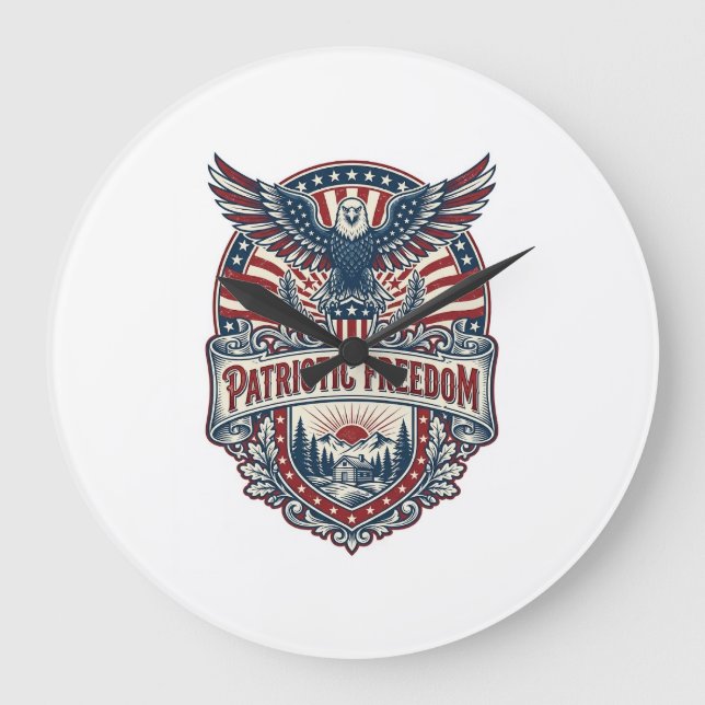 Patriotic Wellness Retreat Vector Graphic Tee Large Clock (Front)